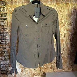 NWT Vintage 90s MiuMiu cotton nylon women’s khaki dress shirt.